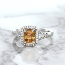 Load image into Gallery viewer, 1.14ct Cushion Unheated Peach Sapphire with Diamond Halo in 18K White Gold