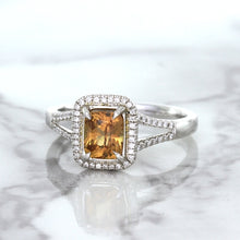 Load image into Gallery viewer, 1.14ct Cushion Unheated Peach Sapphire with Diamond Halo in 18K White Gold