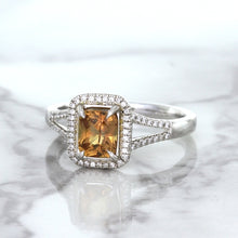 Load image into Gallery viewer, 1.14ct Cushion Unheated Peach Sapphire with Diamond Halo in 18K White Gold