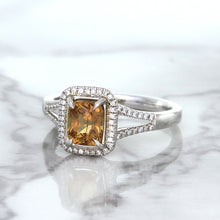 Load image into Gallery viewer, 1.14ct Cushion Unheated Peach Sapphire with Diamond Halo in 18K White Gold