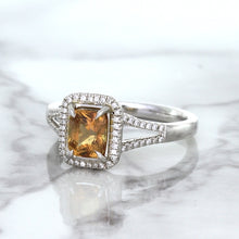 Load image into Gallery viewer, 1.14ct Cushion Unheated Peach Sapphire with Diamond Halo in 18K White Gold