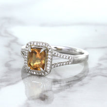 Load image into Gallery viewer, 1.14ct Cushion Unheated Peach Sapphire with Diamond Halo in 18K White Gold