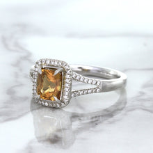 Load image into Gallery viewer, 1.14ct Cushion Unheated Peach Sapphire with Diamond Halo in 18K White Gold