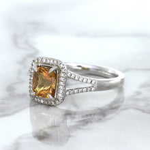 Load image into Gallery viewer, 1.14ct Cushion Unheated Peach Sapphire with Diamond Halo in 18K White Gold