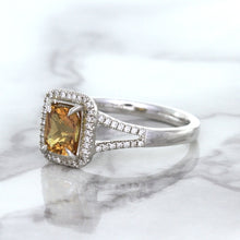 Load image into Gallery viewer, 1.14ct Cushion Unheated Peach Sapphire with Diamond Halo in 18K White Gold