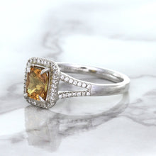 Load image into Gallery viewer, 1.14ct Cushion Unheated Peach Sapphire with Diamond Halo in 18K White Gold