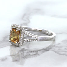 Load image into Gallery viewer, 1.14ct Cushion Unheated Peach Sapphire with Diamond Halo in 18K White Gold