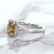Load image into Gallery viewer, 1.14ct Cushion Unheated Peach Sapphire with Diamond Halo in 18K White Gold