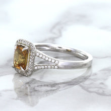 Load image into Gallery viewer, 1.14ct Cushion Unheated Peach Sapphire with Diamond Halo in 18K White Gold