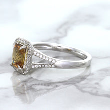 Load image into Gallery viewer, 1.14ct Cushion Unheated Peach Sapphire with Diamond Halo in 18K White Gold