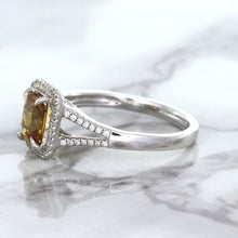 Load image into Gallery viewer, 1.14ct Cushion Unheated Peach Sapphire with Diamond Halo in 18K White Gold