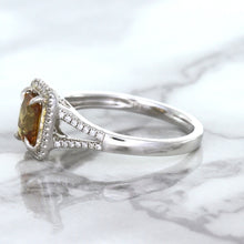 Load image into Gallery viewer, 1.14ct Cushion Unheated Peach Sapphire with Diamond Halo in 18K White Gold