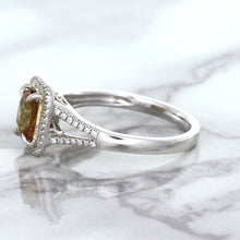 Load image into Gallery viewer, 1.14ct Cushion Unheated Peach Sapphire with Diamond Halo in 18K White Gold