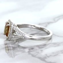 Load image into Gallery viewer, 1.14ct Cushion Unheated Peach Sapphire with Diamond Halo in 18K White Gold