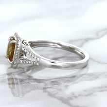 Load image into Gallery viewer, 1.14ct Cushion Unheated Peach Sapphire with Diamond Halo in 18K White Gold