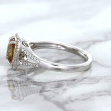 Load image into Gallery viewer, 1.14ct Cushion Unheated Peach Sapphire with Diamond Halo in 18K White Gold