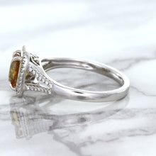 Load image into Gallery viewer, 1.14ct Cushion Unheated Peach Sapphire with Diamond Halo in 18K White Gold