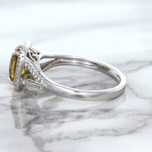 Load image into Gallery viewer, 1.14ct Cushion Unheated Peach Sapphire with Diamond Halo in 18K White Gold