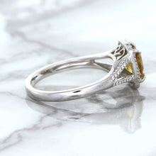 Load image into Gallery viewer, 1.14ct Cushion Unheated Peach Sapphire with Diamond Halo in 18K White Gold