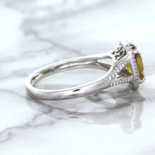 Load image into Gallery viewer, 1.14ct Cushion Unheated Peach Sapphire with Diamond Halo in 18K White Gold