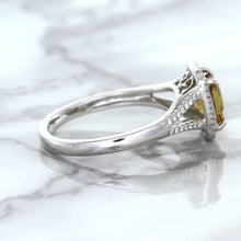 Load image into Gallery viewer, 1.14ct Cushion Unheated Peach Sapphire with Diamond Halo in 18K White Gold