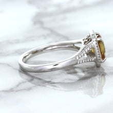 Load image into Gallery viewer, 1.14ct Cushion Unheated Peach Sapphire with Diamond Halo in 18K White Gold
