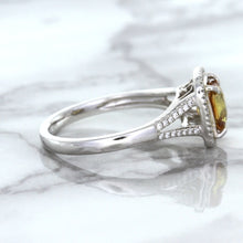 Load image into Gallery viewer, 1.14ct Cushion Unheated Peach Sapphire with Diamond Halo in 18K White Gold