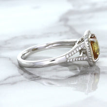 Load image into Gallery viewer, 1.14ct Cushion Unheated Peach Sapphire with Diamond Halo in 18K White Gold