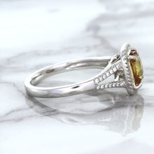 Load image into Gallery viewer, 1.14ct Cushion Unheated Peach Sapphire with Diamond Halo in 18K White Gold