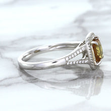 Load image into Gallery viewer, 1.14ct Cushion Unheated Peach Sapphire with Diamond Halo in 18K White Gold