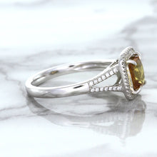 Load image into Gallery viewer, 1.14ct Cushion Unheated Peach Sapphire with Diamond Halo in 18K White Gold