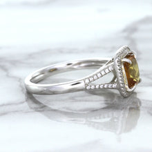 Load image into Gallery viewer, 1.14ct Cushion Unheated Peach Sapphire with Diamond Halo in 18K White Gold