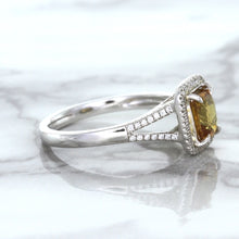 Load image into Gallery viewer, 1.14ct Cushion Unheated Peach Sapphire with Diamond Halo in 18K White Gold