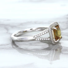 Load image into Gallery viewer, 1.14ct Cushion Unheated Peach Sapphire with Diamond Halo in 18K White Gold