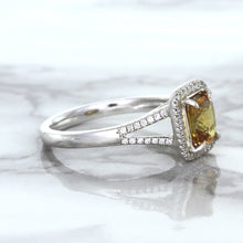 Load image into Gallery viewer, 1.14ct Cushion Unheated Peach Sapphire with Diamond Halo in 18K White Gold