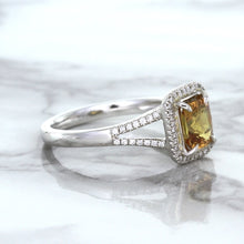 Load image into Gallery viewer, 1.14ct Cushion Unheated Peach Sapphire with Diamond Halo in 18K White Gold