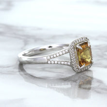 Load image into Gallery viewer, 1.14ct Cushion Unheated Peach Sapphire with Diamond Halo in 18K White Gold