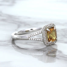 Load image into Gallery viewer, 1.14ct Cushion Unheated Peach Sapphire with Diamond Halo in 18K White Gold
