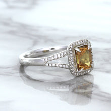 Load image into Gallery viewer, 1.14ct Cushion Unheated Peach Sapphire with Diamond Halo in 18K White Gold