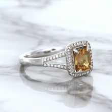 Load image into Gallery viewer, 1.14ct Cushion Unheated Peach Sapphire with Diamond Halo in 18K White Gold