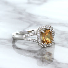 Load image into Gallery viewer, 1.14ct Cushion Unheated Peach Sapphire with Diamond Halo in 18K White Gold