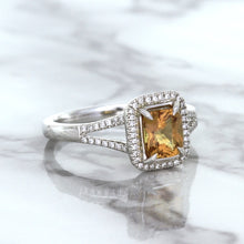 Load image into Gallery viewer, 1.14ct Cushion Unheated Peach Sapphire with Diamond Halo in 18K White Gold