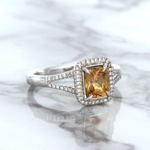 Load image into Gallery viewer, 1.14ct Cushion Unheated Peach Sapphire with Diamond Halo in 18K White Gold