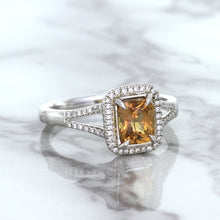 Load image into Gallery viewer, 1.14ct Cushion Unheated Peach Sapphire with Diamond Halo in 18K White Gold