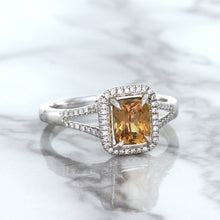 Load image into Gallery viewer, 1.14ct Cushion Unheated Peach Sapphire with Diamond Halo in 18K White Gold