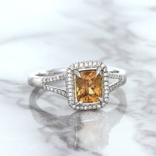 Load image into Gallery viewer, 1.14ct Cushion Unheated Peach Sapphire with Diamond Halo in 18K White Gold
