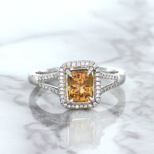Load image into Gallery viewer, 1.14ct Cushion Unheated Peach Sapphire with Diamond Halo in 18K White Gold