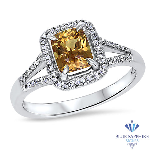 1.14ct Cushion Unheated Peach Sapphire with Diamond Halo in 18K White Gold