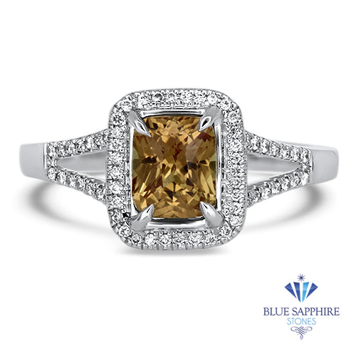 1.14ct Cushion Unheated Peach Sapphire with Diamond Halo in 18K White Gold