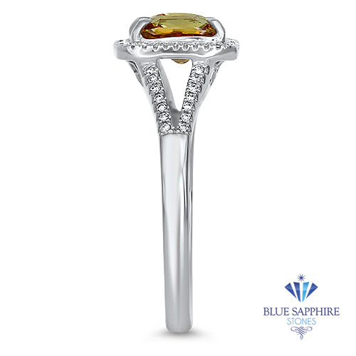 1.14ct Cushion Unheated Peach Sapphire with Diamond Halo in 18K White Gold